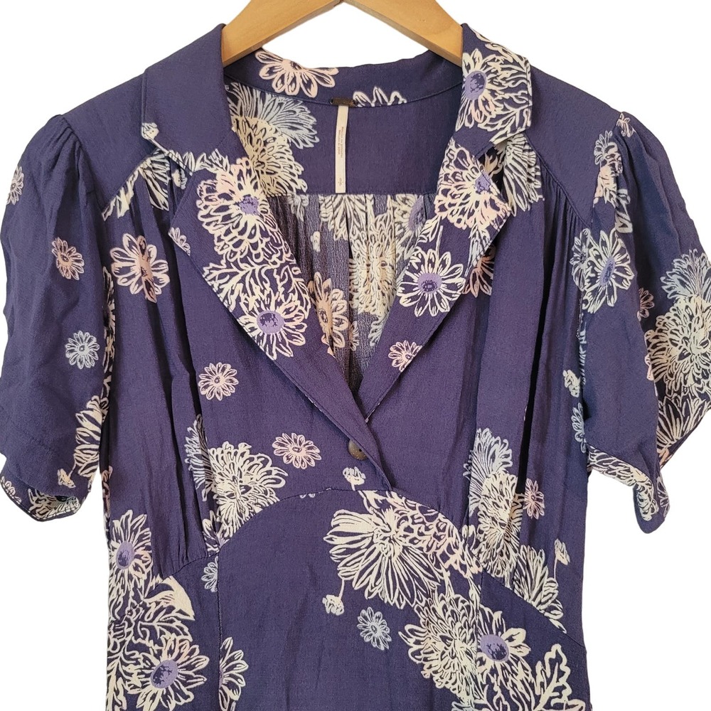 Free People Blue Hawaiian Floral Print Dress- Size Small - Picture 3 of 9